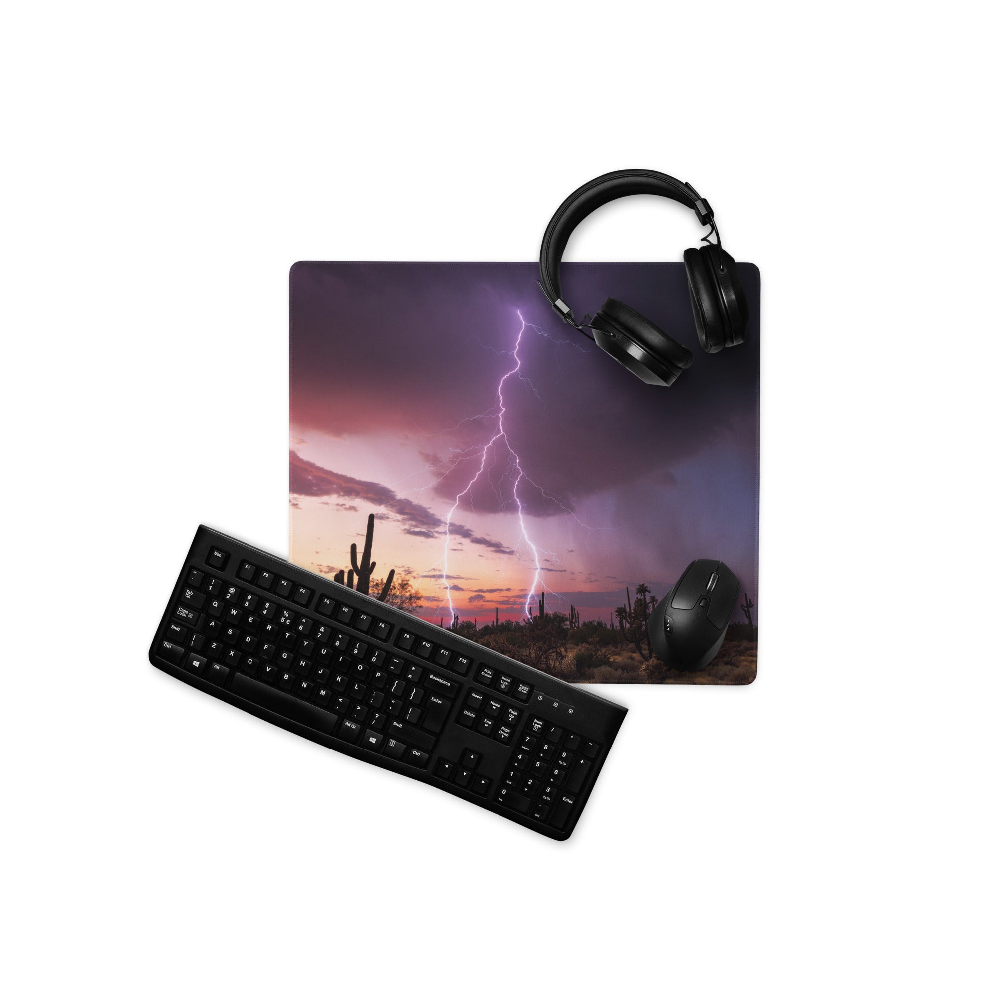 Desert Lightning Gaming Pad - Gaming Mouse Pad Purple Pink Sunset Desk Moody Desert Aesthetic Photo