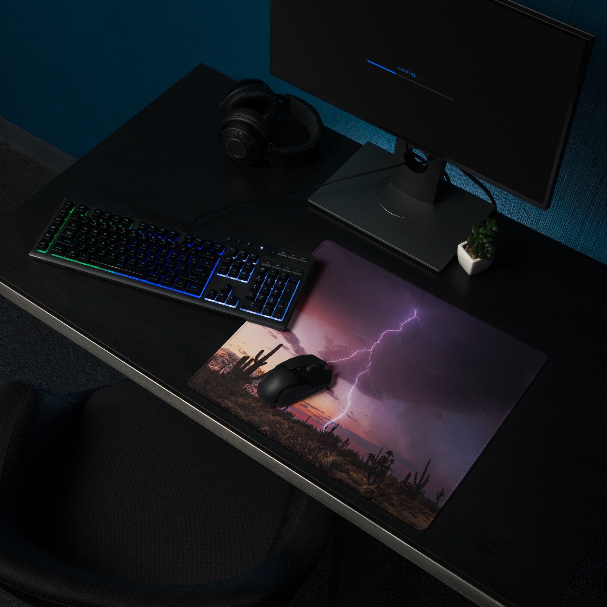 Desert Lightning Gaming Pad - Gaming Mouse Pad Purple Pink Sunset Desk Moody Desert Aesthetic Photo
