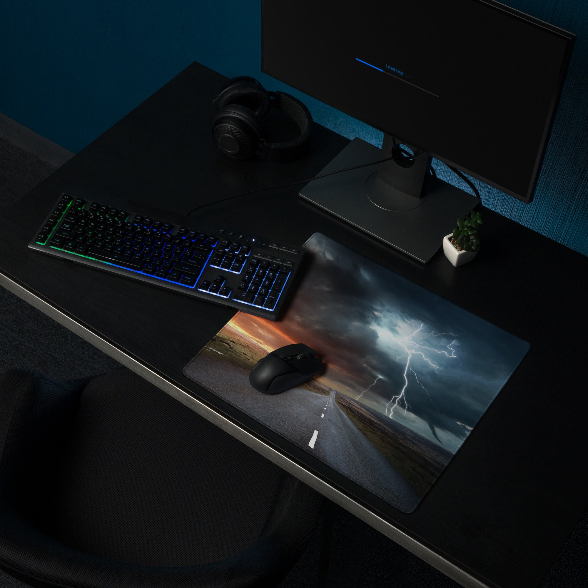 Stormy Lightning Mouse Pad - Gaming Mouse Pad Stormy Blue For Esports Setup Cinematic Epic Mood Modern Tech Decor