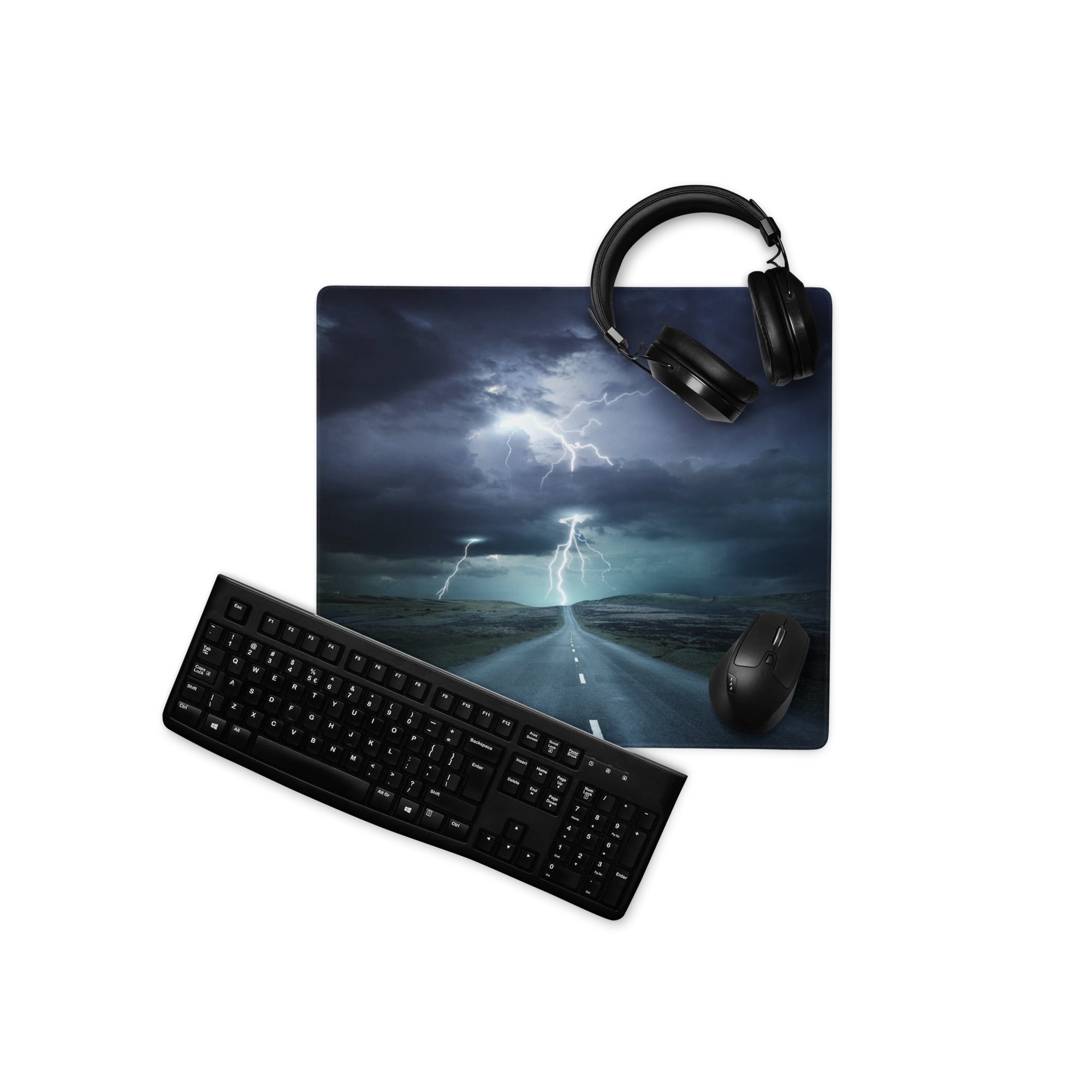 Stormy Blue Lightning Gaming Mouse Pad - Lightning Gaming Mouse Pad For Desk Setup Stormy Blue Moody Cyber Digital Art
