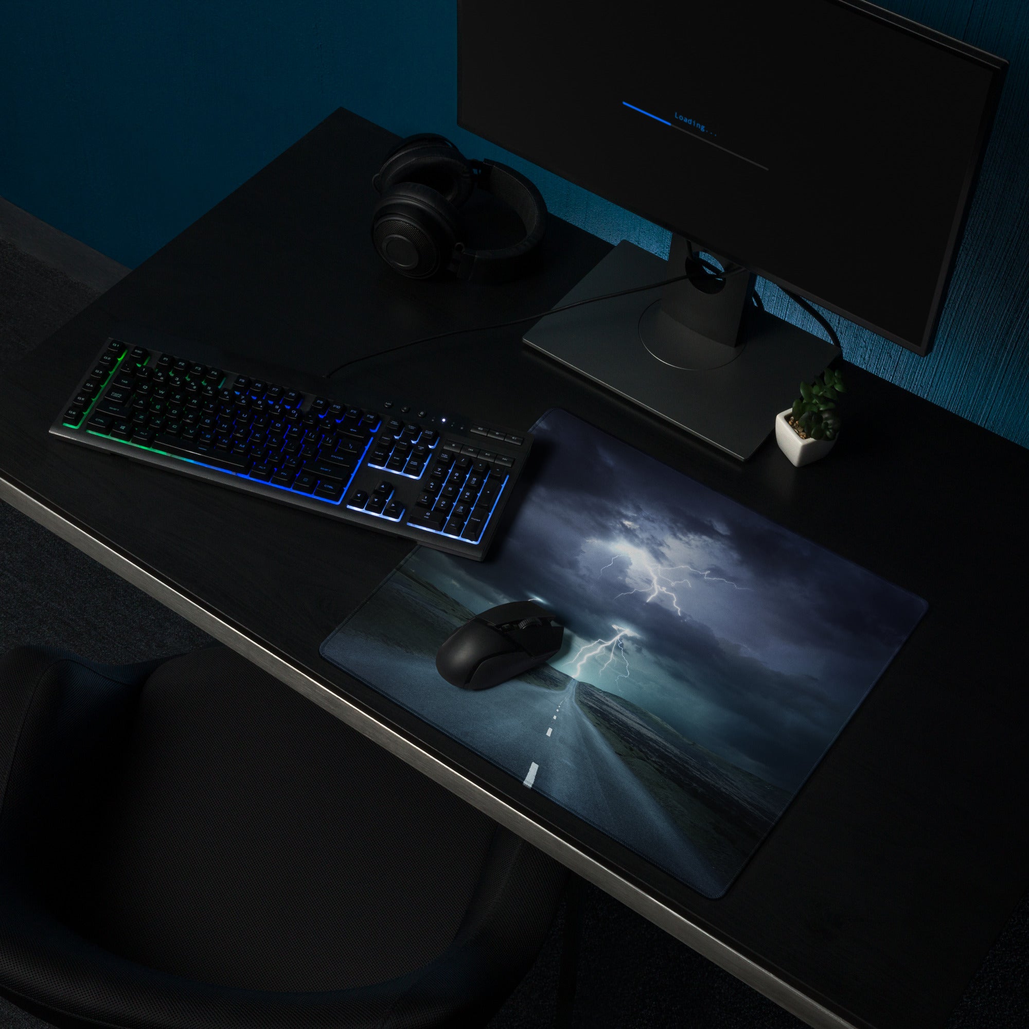Stormy Blue Lightning Gaming Mouse Pad - Lightning Gaming Mouse Pad For Desk Setup Stormy Blue Moody Cyber Digital Art