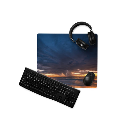 Stormy Sky Desk Pad - Stormy Sky Blue Orange Desk Gaming Dramatic Cinematic Modern Large Desk Gaming Pad Landscape Photo