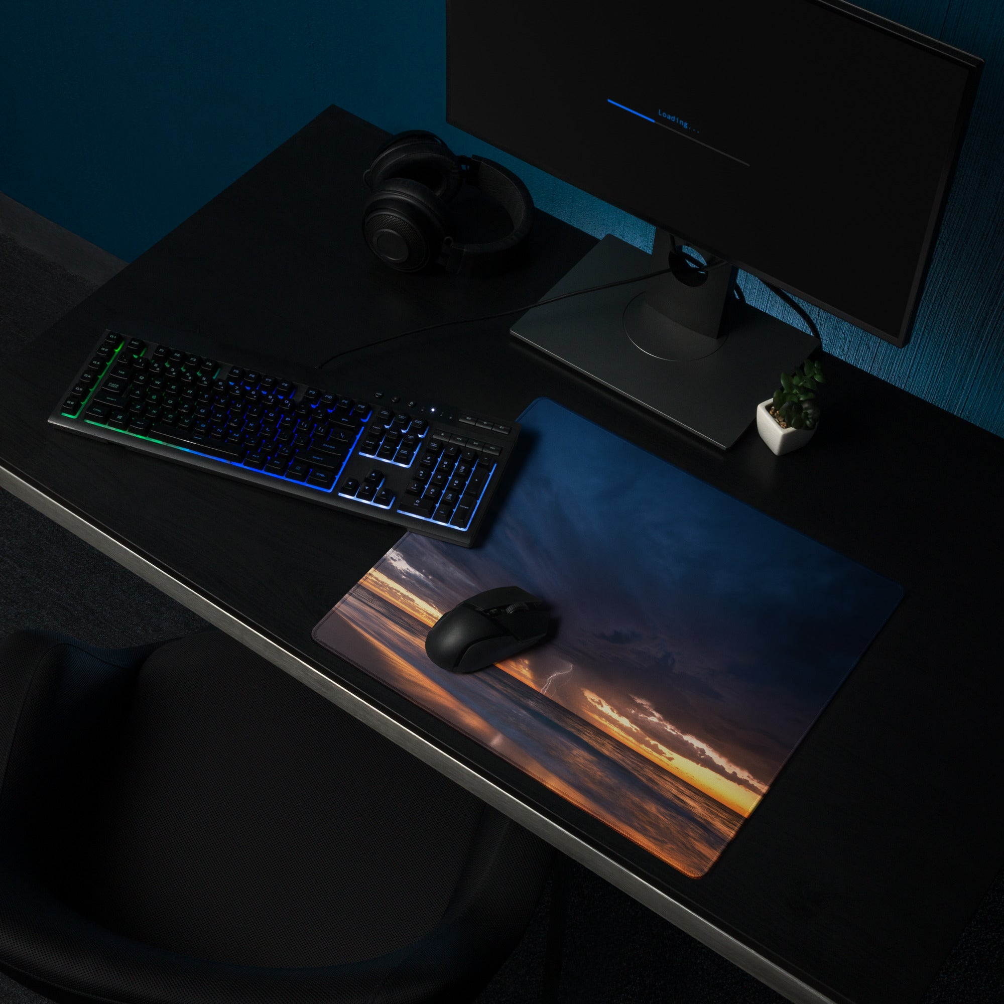 Stormy Sky Desk Pad - Stormy Sky Blue Orange Desk Gaming Dramatic Cinematic Modern Large Desk Gaming Pad Landscape Photo