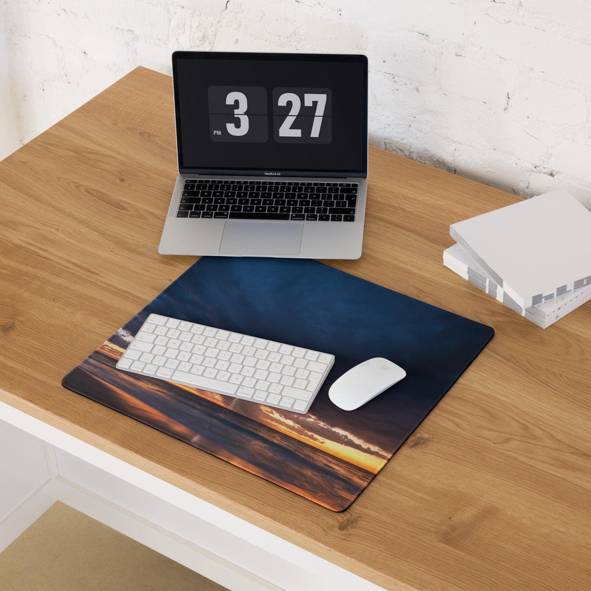 Stormy Sky Desk Pad - Stormy Sky Blue Orange Desk Gaming Dramatic Cinematic Modern Large Desk Gaming Pad Landscape Photo