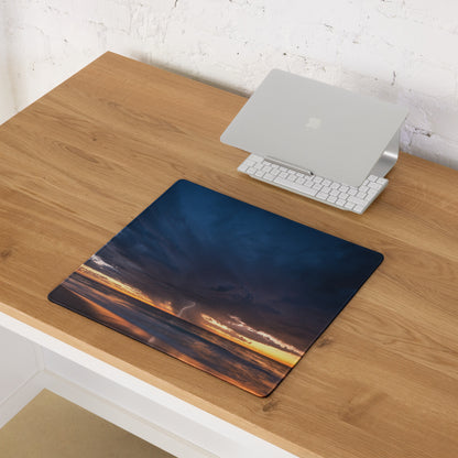 Stormy Sky Desk Pad - Stormy Sky Blue Orange Desk Gaming Dramatic Cinematic Modern Large Desk Gaming Pad Landscape Photo