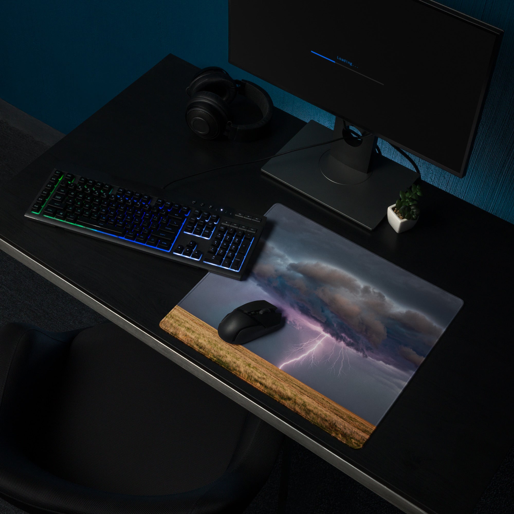 Lightning Storm Pro Gaming Pad - Storm Lightning Blue Gray Purple Gaming Desk Dramatic Modern Non Slip Photography