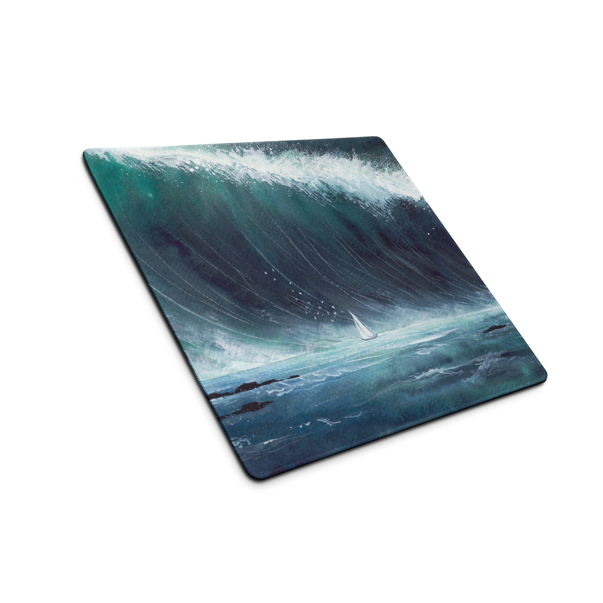 Calm Ocean Wave Seascape Mouse Pad - Ocean Wave Seascape Blue Teal Watercolor Desk Serene Mood Coastal Nautical