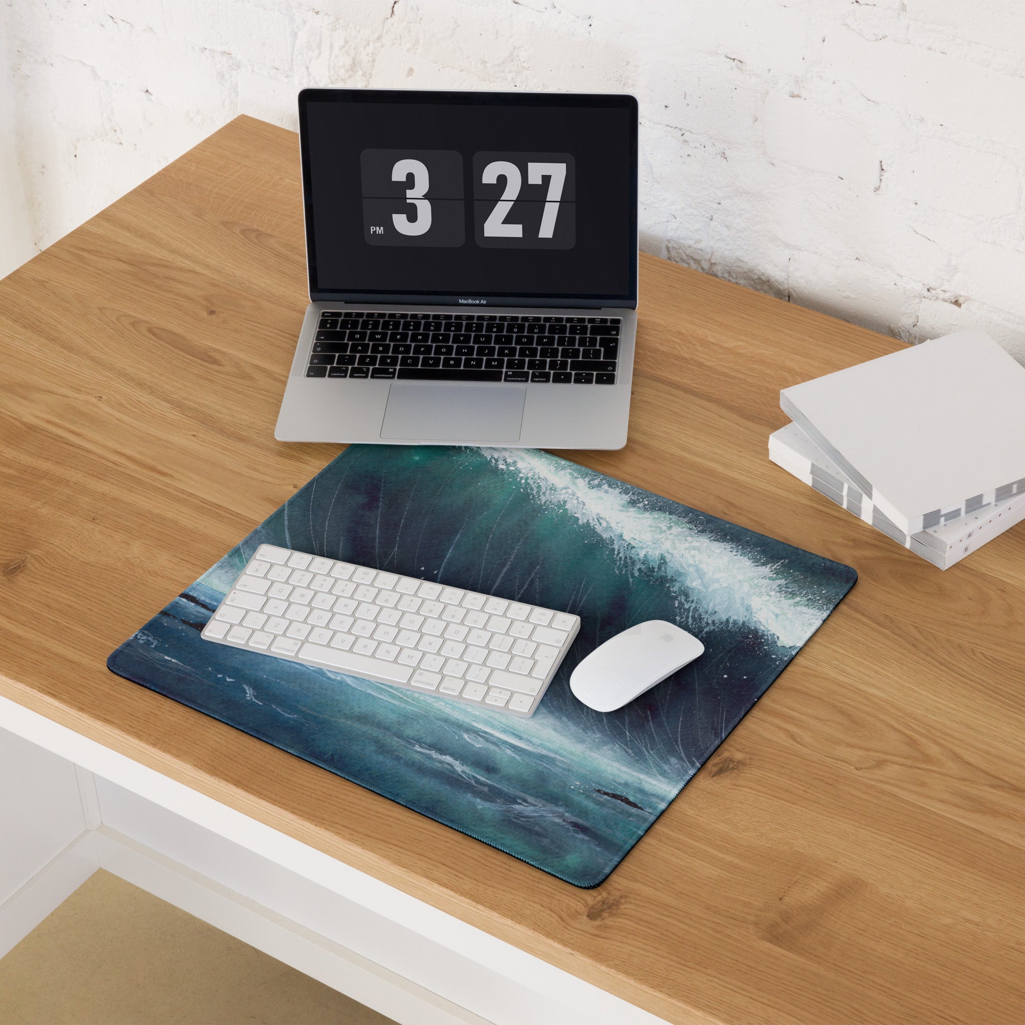 Calm Ocean Wave Seascape Mouse Pad - Ocean Wave Seascape Blue Teal Watercolor Desk Serene Mood Coastal Nautical