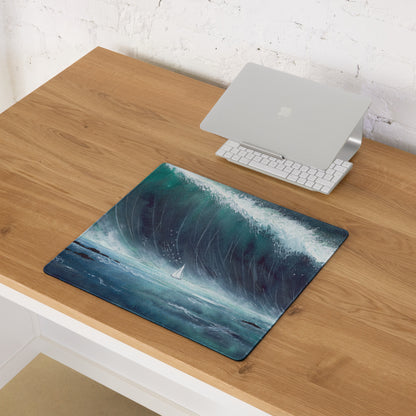 Calm Ocean Wave Seascape Mouse Pad - Ocean Wave Seascape Blue Teal Watercolor Desk Serene Mood Coastal Nautical