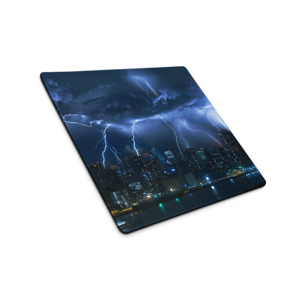 Storm Lightning City Gaming Mouse Pad - Gaming Mouse Pad Blue Photorealistic Dramatic Storm Tech Modern Cityscape Photo