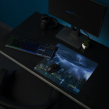 Storm Lightning City Gaming Mouse Pad - Gaming Mouse Pad Blue Photorealistic Dramatic Storm Tech Modern Cityscape Photo
