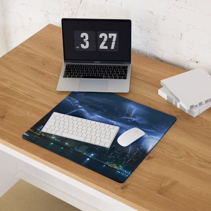 Storm Lightning City Gaming Mouse Pad - Gaming Mouse Pad Blue Photorealistic Dramatic Storm Tech Modern Cityscape Photo