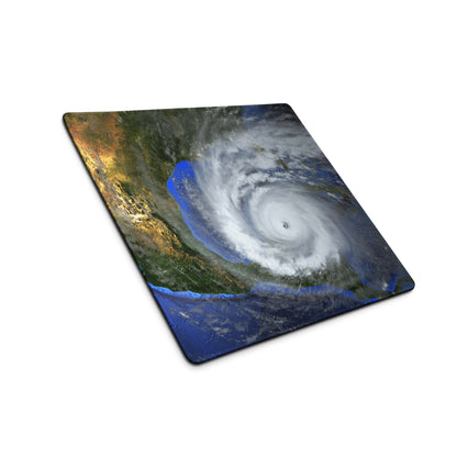Storm Eye Satellite Desktop Pad - Hurricane Eye Satellite Earth Blue Orange Gray Gaming Desk Art Dramatic Weather Mood