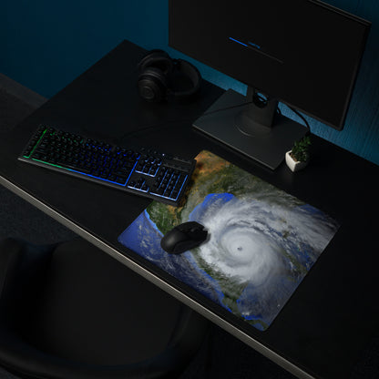 Storm Eye Satellite Desktop Pad - Hurricane Eye Satellite Earth Blue Orange Gray Gaming Desk Art Dramatic Weather Mood