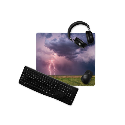 Storm Lightning Sky Gaming Pad - Stormy Lightning Sky Purple Pink Gaming Desk Photorealistic Dramatic Moody Modern Mat