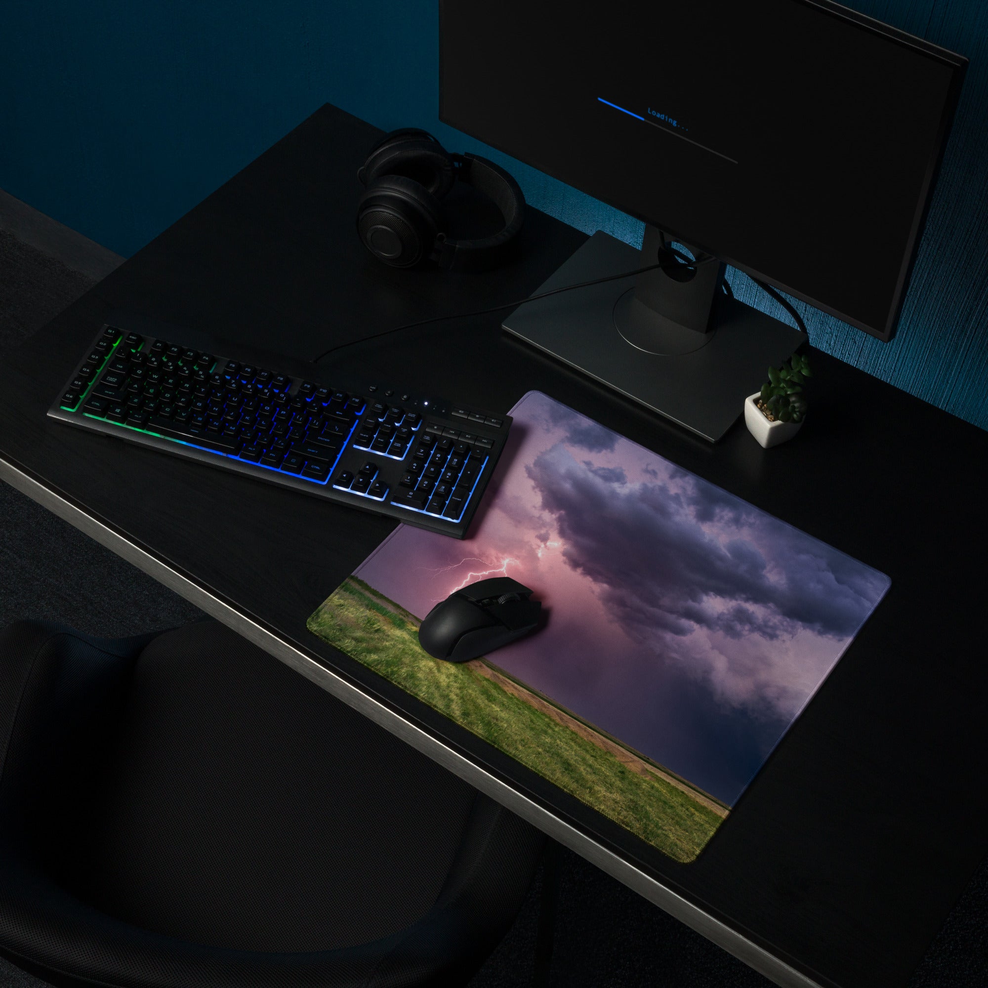 Storm Lightning Sky Gaming Pad - Stormy Lightning Sky Purple Pink Gaming Desk Photorealistic Dramatic Moody Modern Mat