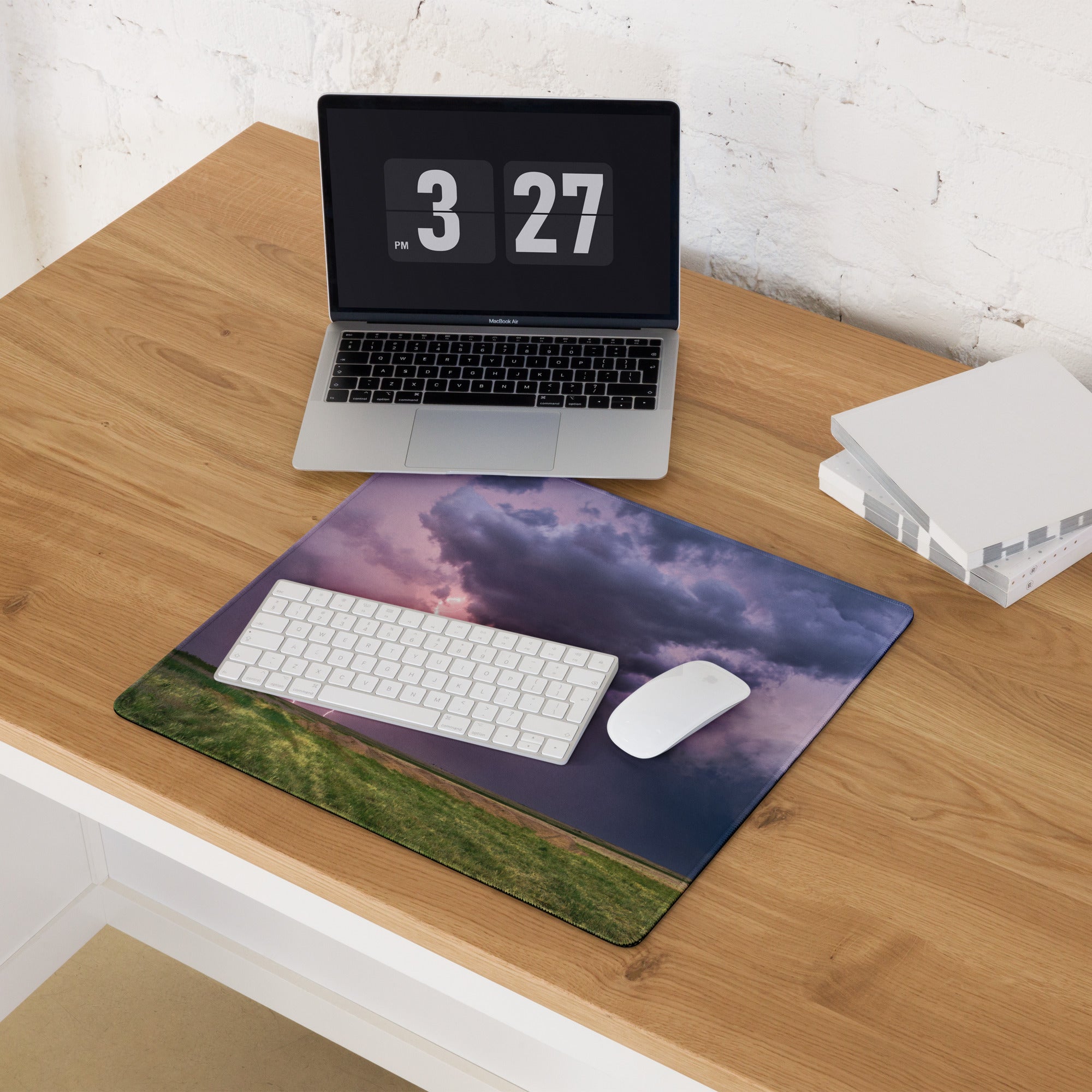 Storm Lightning Sky Gaming Pad - Stormy Lightning Sky Purple Pink Gaming Desk Photorealistic Dramatic Moody Modern Mat