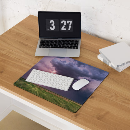 Storm Lightning Sky Gaming Pad - Stormy Lightning Sky Purple Pink Gaming Desk Photorealistic Dramatic Moody Modern Mat