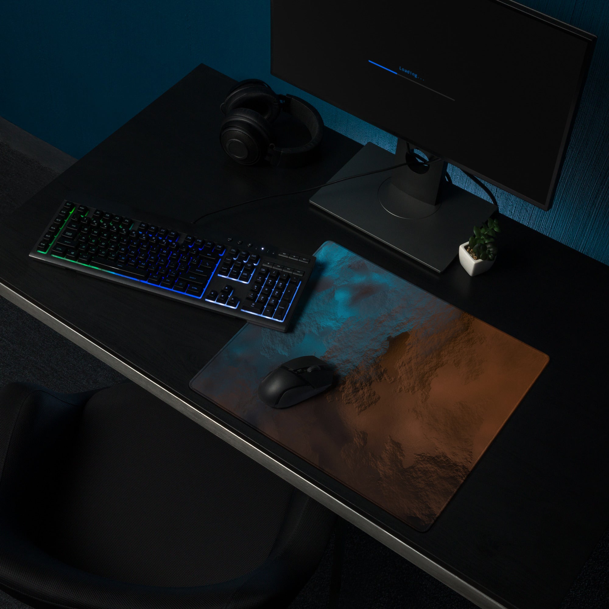 Bronze Blue Leather Gaming Mouse Pad - Gaming Mouse Pad Bronze Blue Leather Desk Setup Luxurious Modern NonSlip Leather