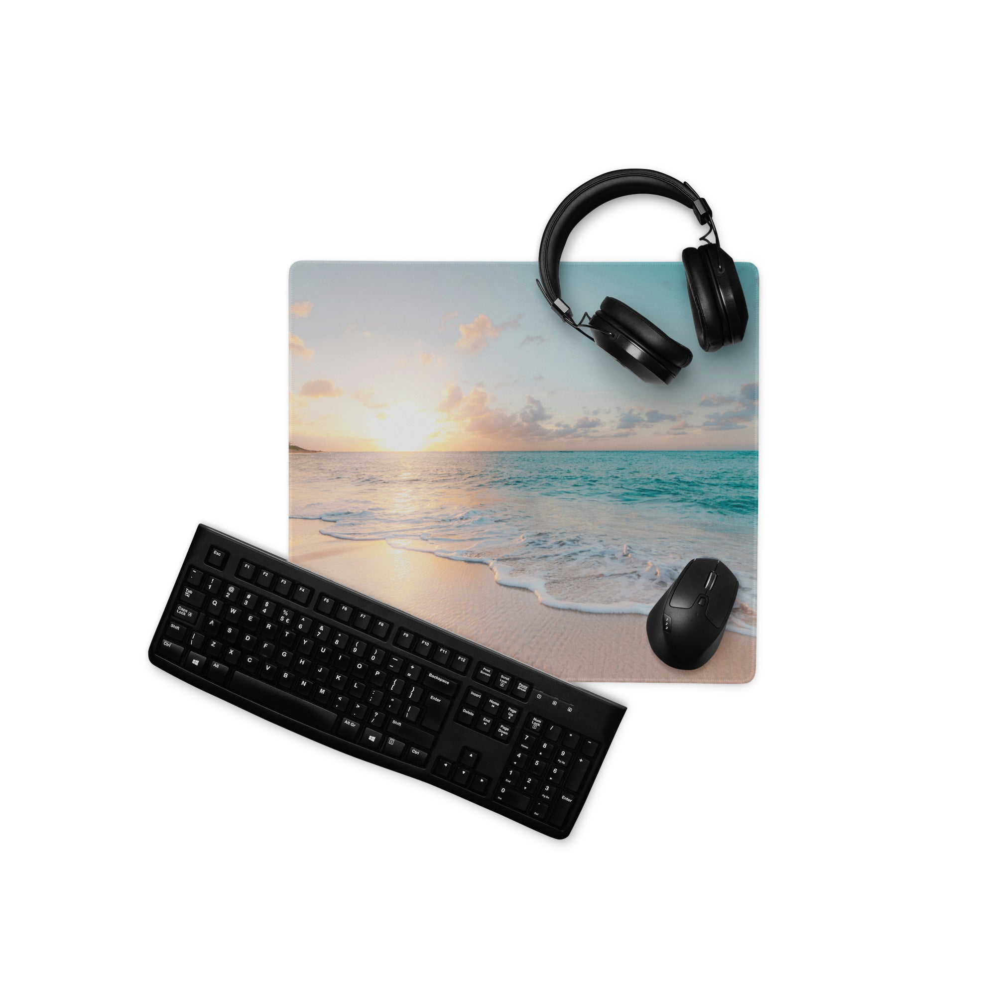 Sunset Beach Mouse Pad - Sunset Beach Mouse Pad Orange Blue Gaming Desk Photo Realism Calm Coastal Modern Desk Pad
