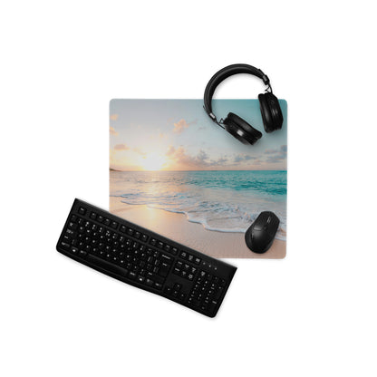 Sunset Beach Mouse Pad - Sunset Beach Mouse Pad Orange Blue Gaming Desk Photo Realism Calm Coastal Modern Desk Pad