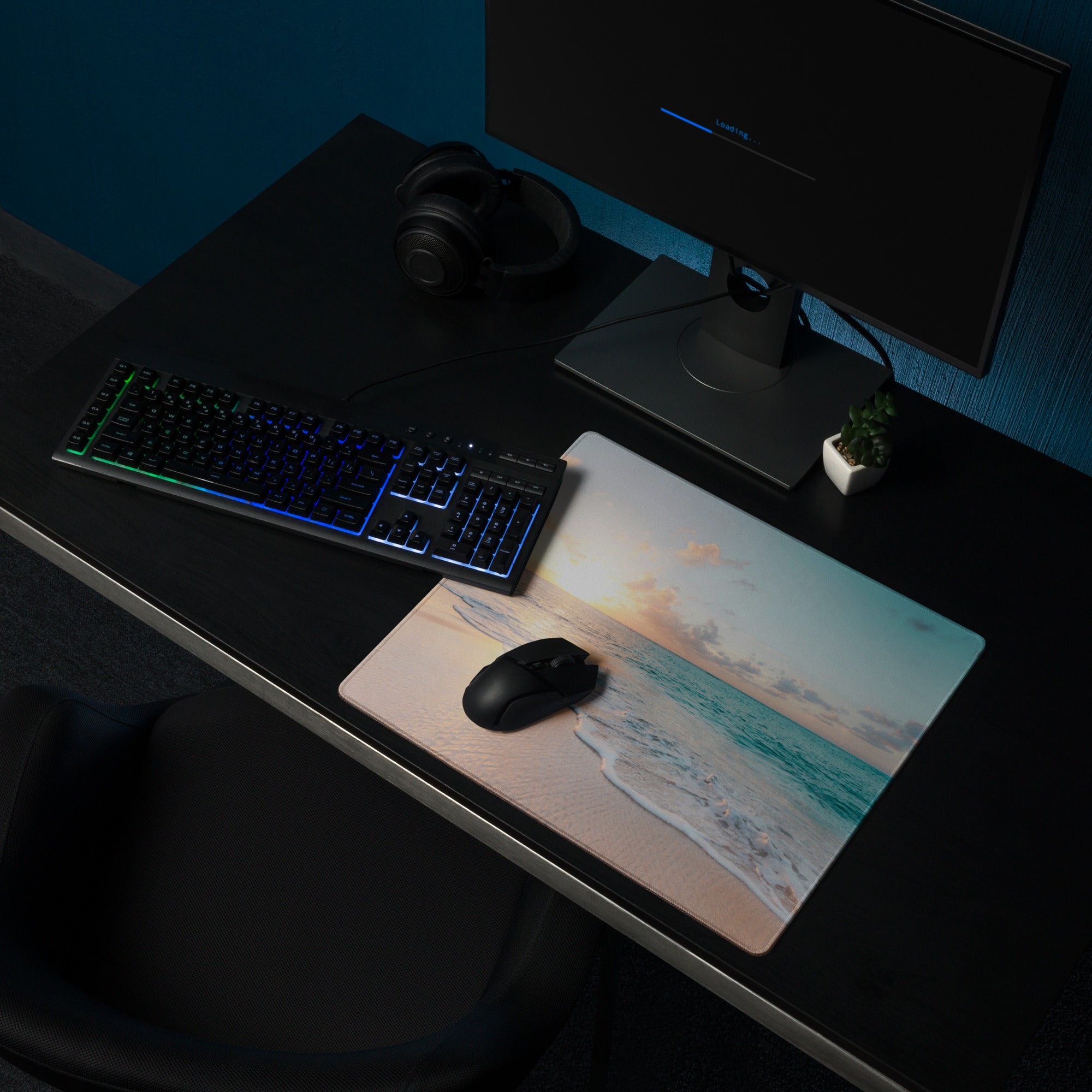 Sunset Beach Mouse Pad - Sunset Beach Mouse Pad Orange Blue Gaming Desk Photo Realism Calm Coastal Modern Desk Pad