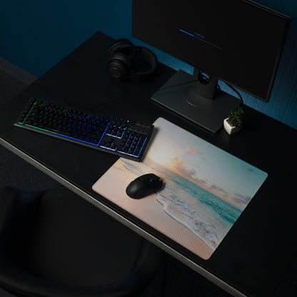 Sunset Beach Mouse Pad - Sunset Beach Mouse Pad Orange Blue Gaming Desk Photo Realism Calm Coastal Modern Desk Pad