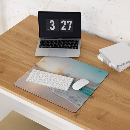Sunset Beach Mouse Pad - Sunset Beach Mouse Pad Orange Blue Gaming Desk Photo Realism Calm Coastal Modern Desk Pad