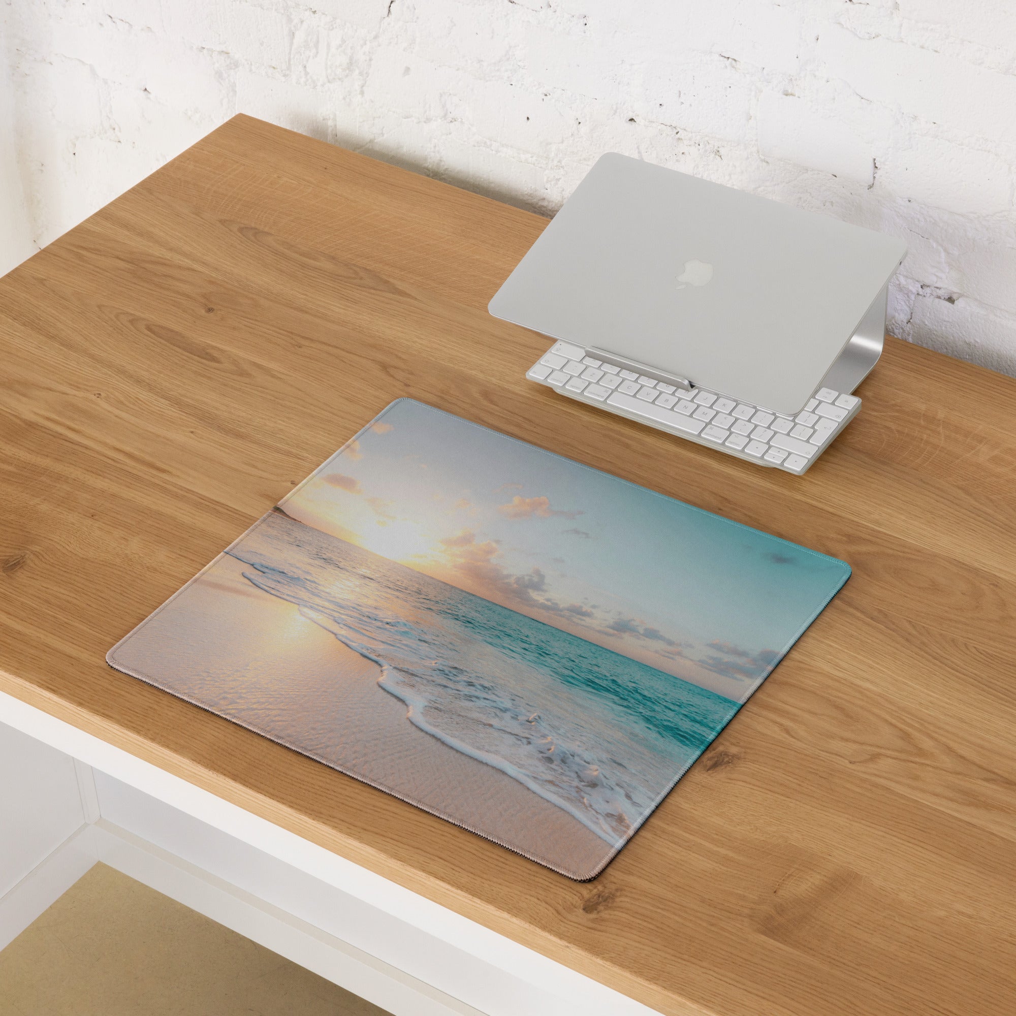 Sunset Beach Mouse Pad - Sunset Beach Mouse Pad Orange Blue Gaming Desk Photo Realism Calm Coastal Modern Desk Pad