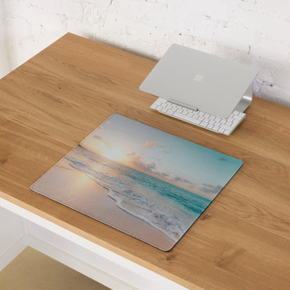 Sunset Beach Mouse Pad - Sunset Beach Mouse Pad Orange Blue Gaming Desk Photo Realism Calm Coastal Modern Desk Pad