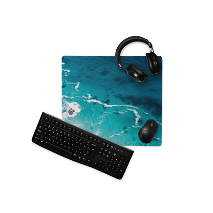 Azure Ocean Wave Desk Pad - Ocean Waves Blue Turquoise Desk Pad Modern Serene Mood Coastal Nautical Office Gaming Photo