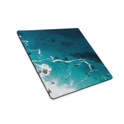 Azure Ocean Wave Desk Pad - Ocean Waves Blue Turquoise Desk Pad Modern Serene Mood Coastal Nautical Office Gaming Photo