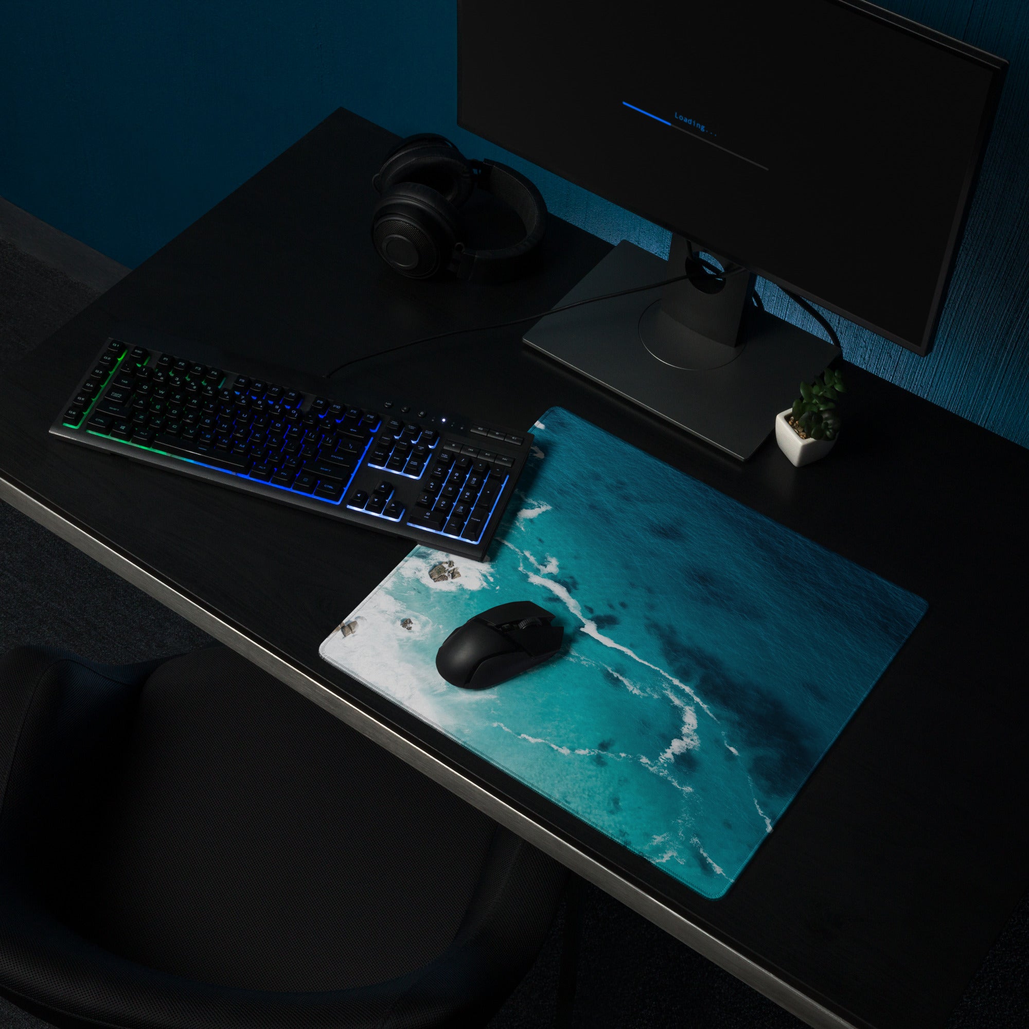 Azure Ocean Wave Desk Pad - Ocean Waves Blue Turquoise Desk Pad Modern Serene Mood Coastal Nautical Office Gaming Photo