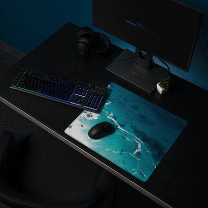 Azure Ocean Wave Desk Pad - Ocean Waves Blue Turquoise Desk Pad Modern Serene Mood Coastal Nautical Office Gaming Photo