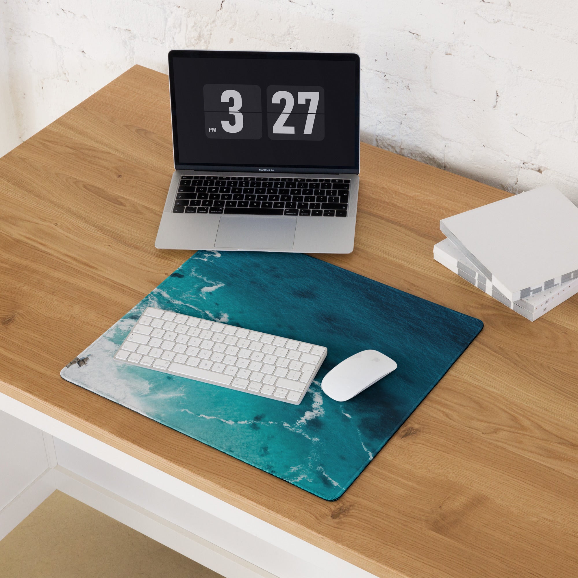 Azure Ocean Wave Desk Pad - Ocean Waves Blue Turquoise Desk Pad Modern Serene Mood Coastal Nautical Office Gaming Photo