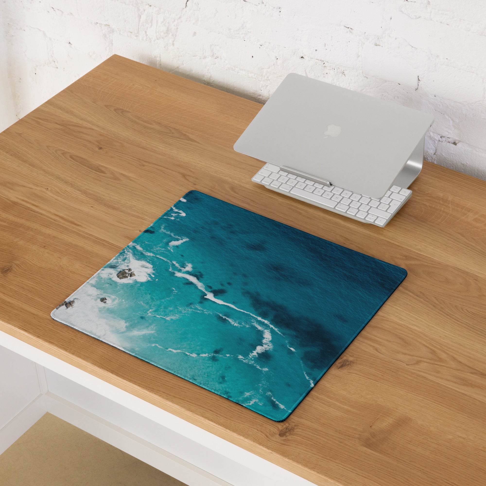 Azure Ocean Wave Desk Pad - Ocean Waves Blue Turquoise Desk Pad Modern Serene Mood Coastal Nautical Office Gaming Photo