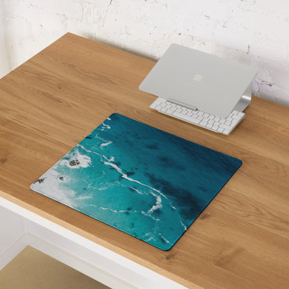 Azure Ocean Wave Desk Pad - Ocean Waves Blue Turquoise Desk Pad Modern Serene Mood Coastal Nautical Office Gaming Photo