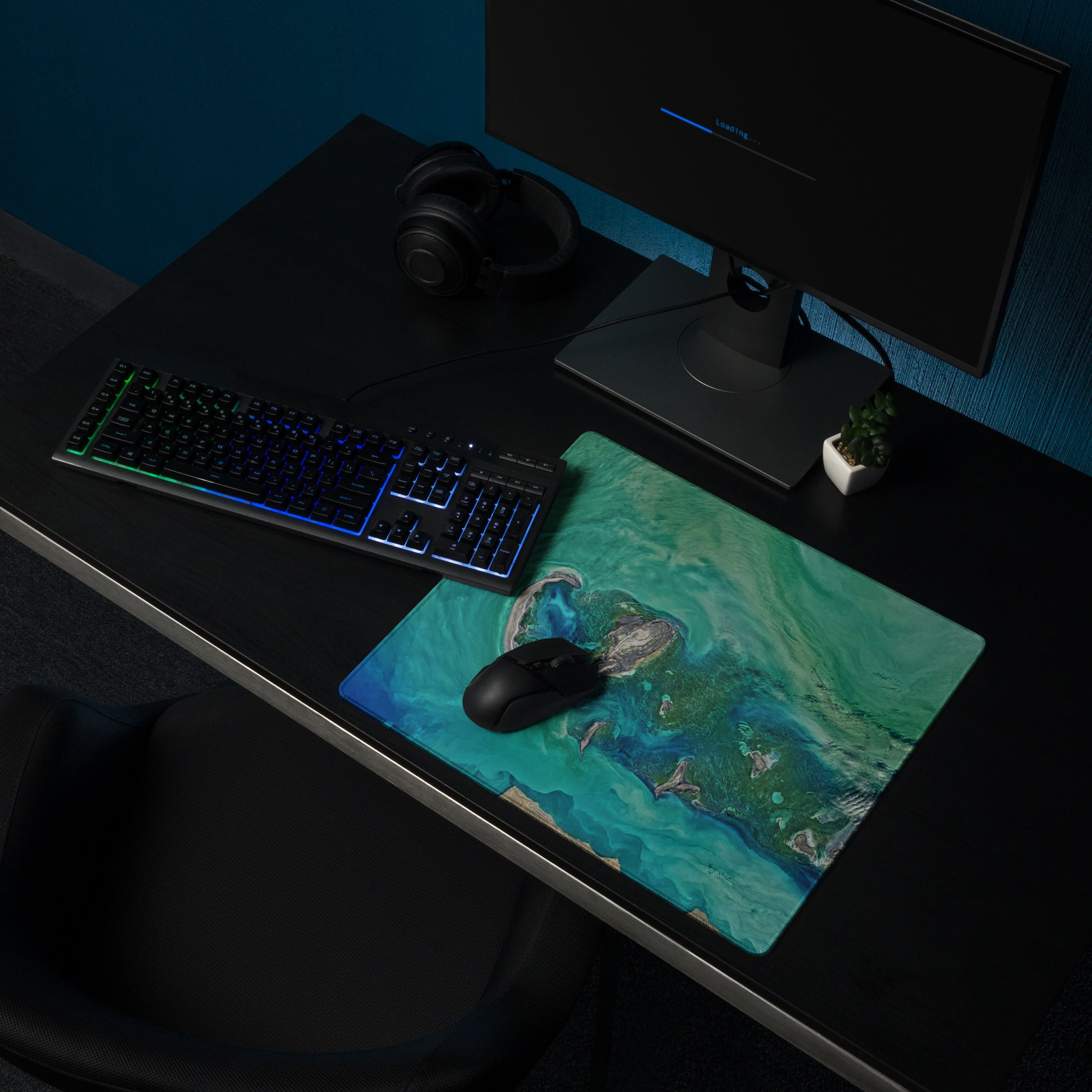 Oceanic Teal Gaming Mouse Pad - Gaming Mouse Pad Teal Green Desk Modern Abstract Calming Ocean Mood Non Slip Digital Art