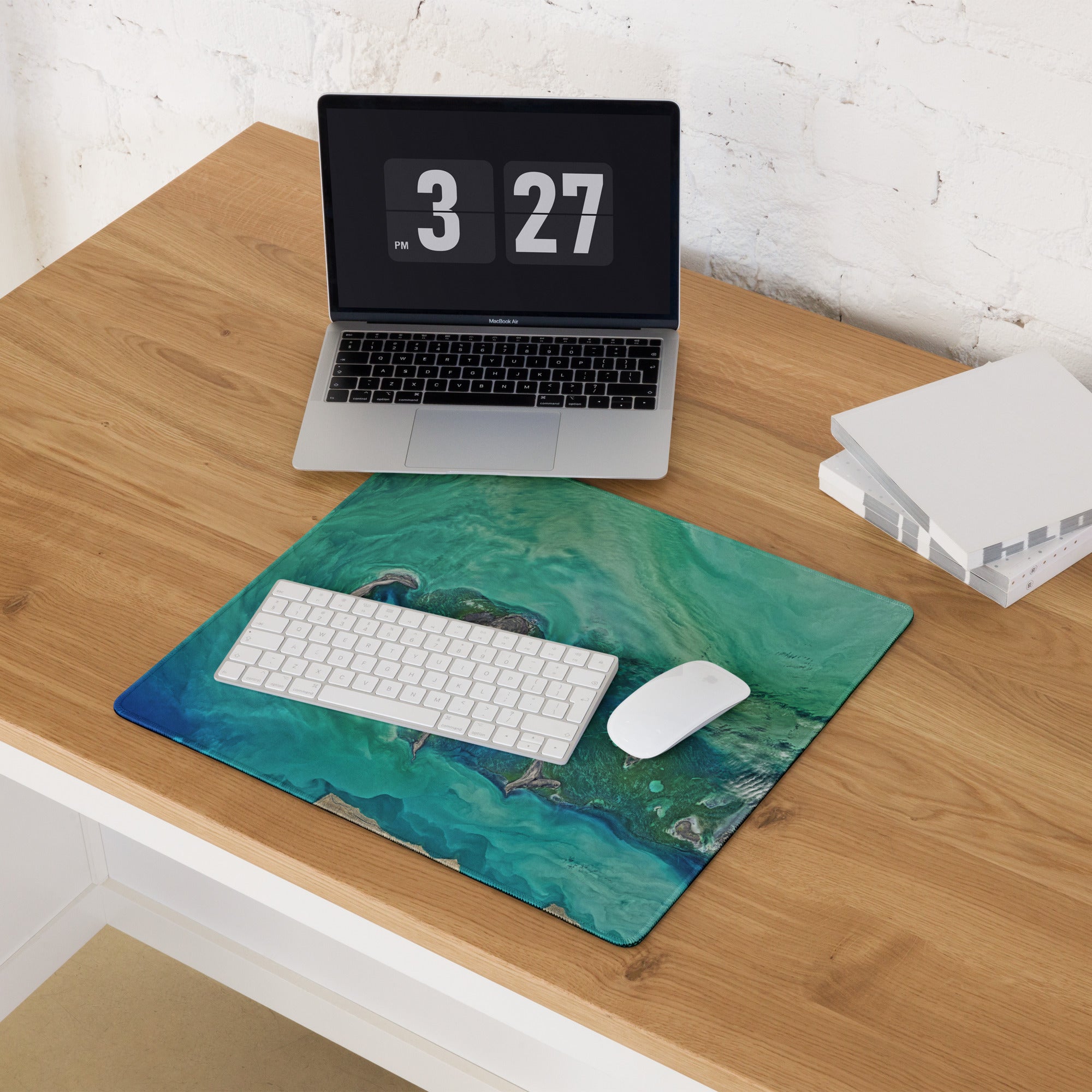 Oceanic Teal Gaming Mouse Pad - Gaming Mouse Pad Teal Green Desk Modern Abstract Calming Ocean Mood Non Slip Digital Art