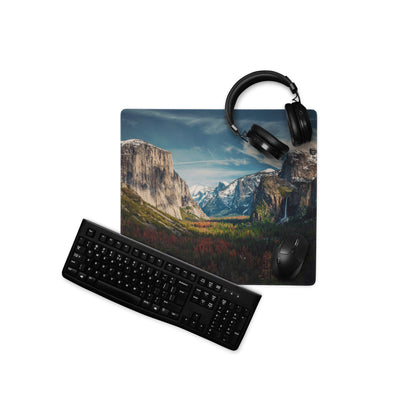 Majestic Mountain Vista Desk Pad - Mountain Landscape Blue Tones Desk Calm Mood Natural Rustic Gaming Pad Photography