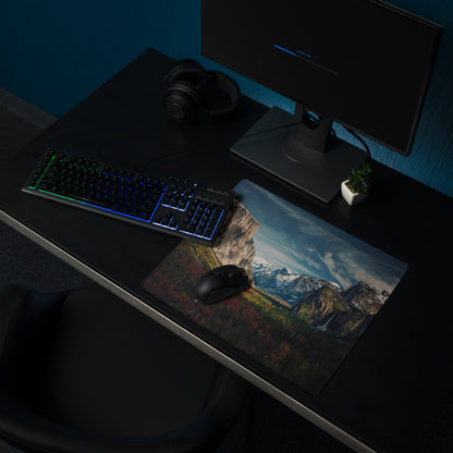 Majestic Mountain Vista Desk Pad - Mountain Landscape Blue Tones Desk Calm Mood Natural Rustic Gaming Pad Photography