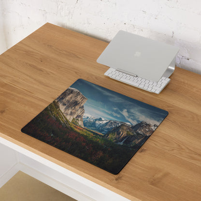 Majestic Mountain Vista Desk Pad - Mountain Landscape Blue Tones Desk Calm Mood Natural Rustic Gaming Pad Photography