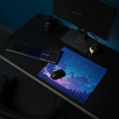 Cosmic Night Sky Desk Pad - Night Sky Blue Purple Desk Mat Modern Art Dreamy Minimal Non-Slip Edge Stitching Digital Art