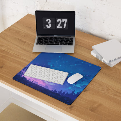 Cosmic Night Sky Desk Pad - Night Sky Blue Purple Desk Mat Modern Art Dreamy Minimal Non-Slip Edge Stitching Digital Art
