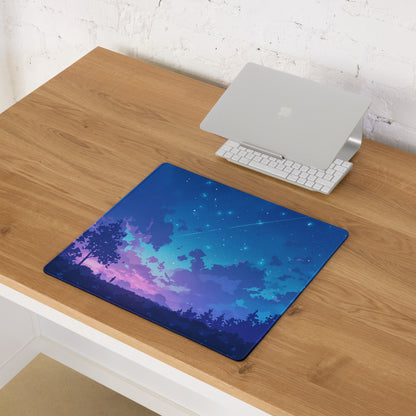 Cosmic Night Sky Desk Pad - Night Sky Blue Purple Desk Mat Modern Art Dreamy Minimal Non-Slip Edge Stitching Digital Art