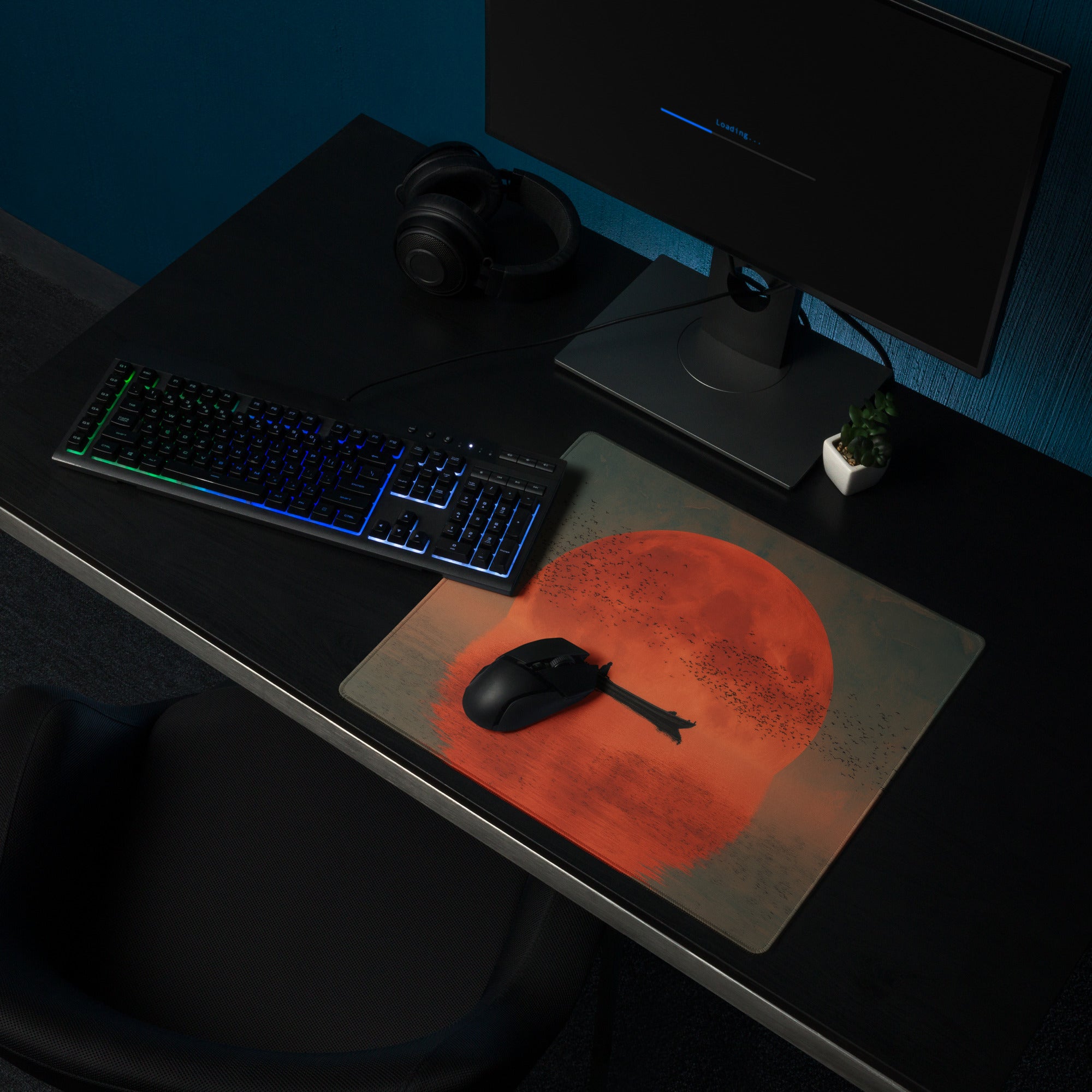 Crimson Sunset Ocean Mouse Pad - Mouse Pad Orange Sunset Desk Cinematic Serene Mood Minimalist Modern Gaming Desk Photo