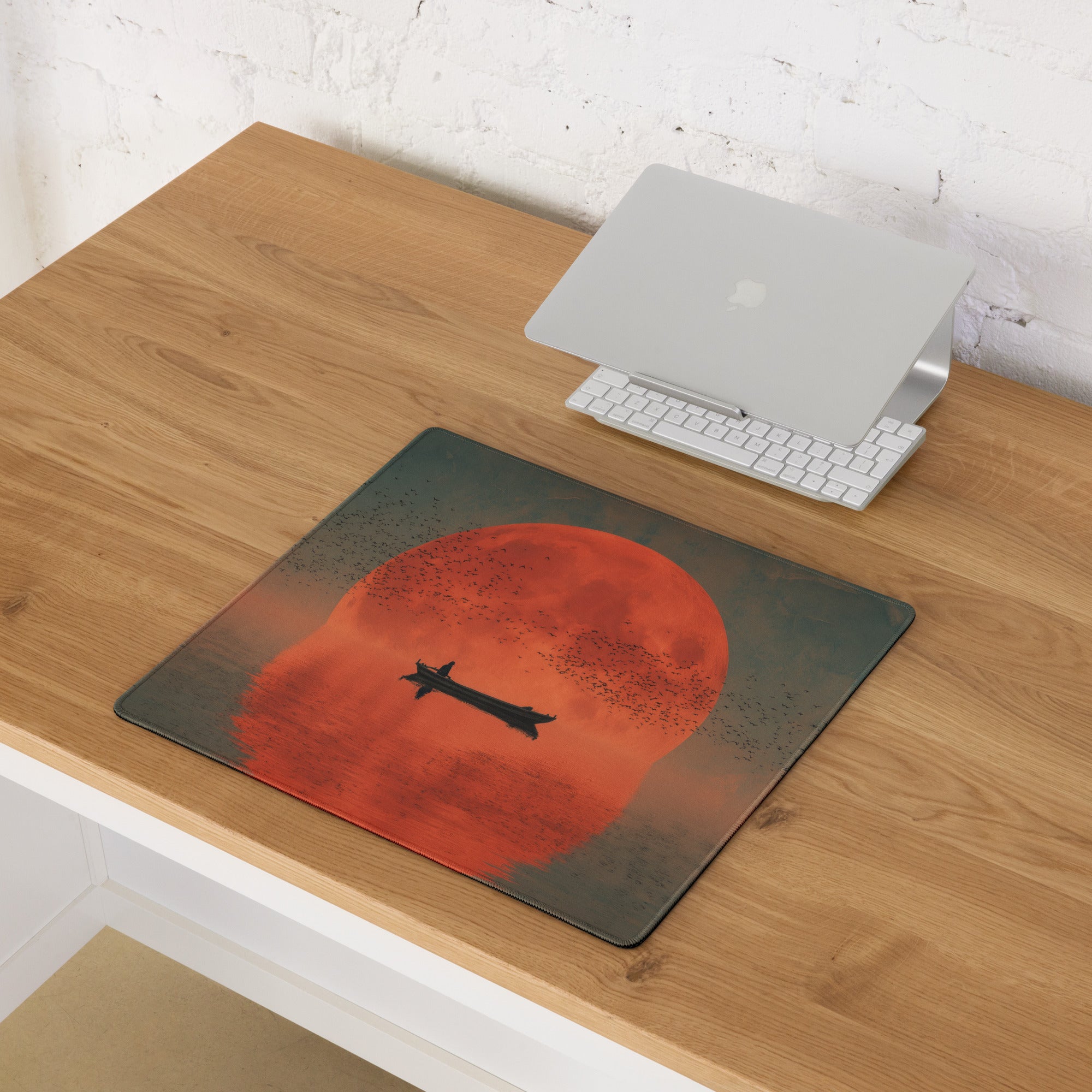 Crimson Sunset Ocean Mouse Pad - Mouse Pad Orange Sunset Desk Cinematic Serene Mood Minimalist Modern Gaming Desk Photo