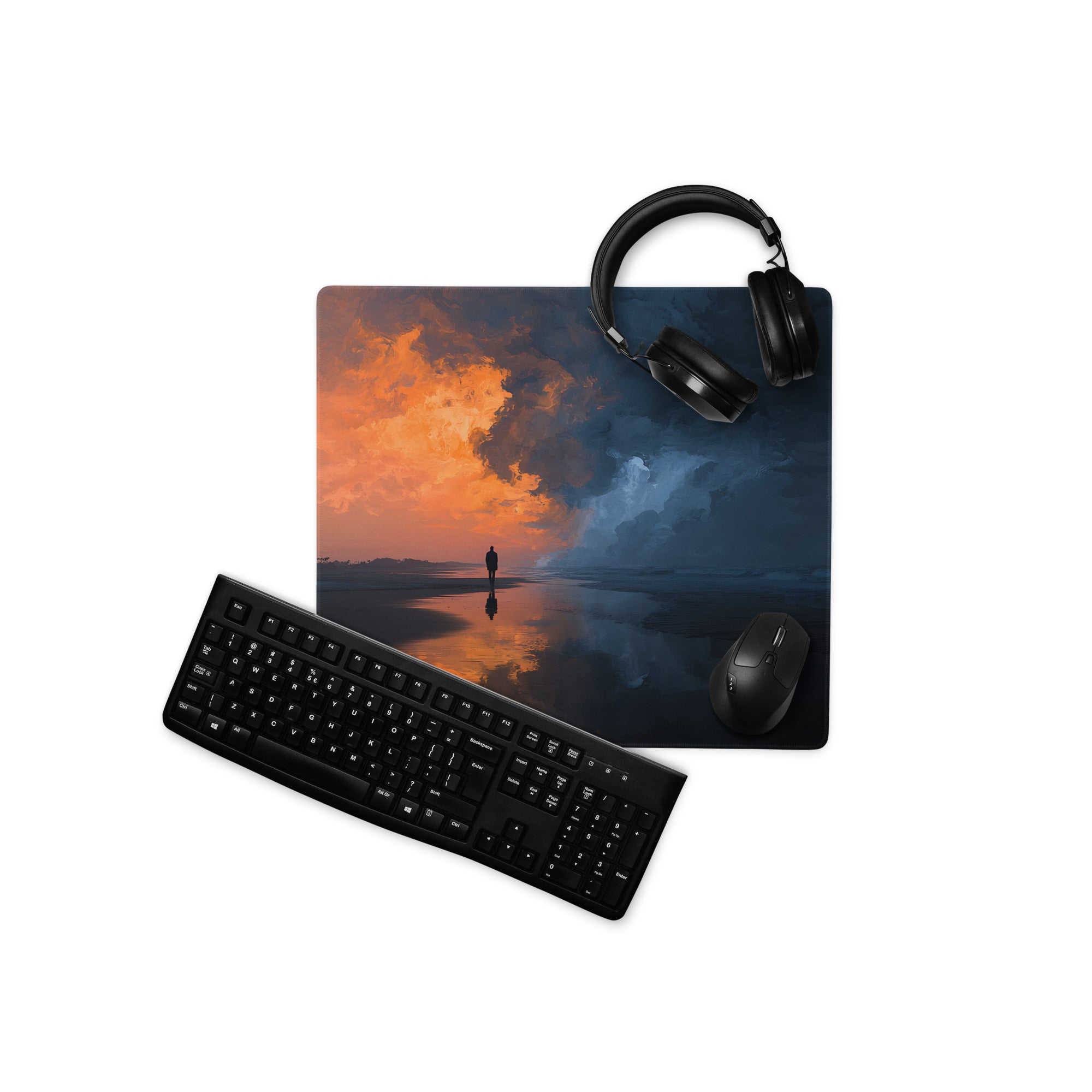 Sunset Gradient Gaming Mousepad - Mouse Pad Orange Navy Blue Sunset Gaming Calm Modern Esports Pad Digital Art