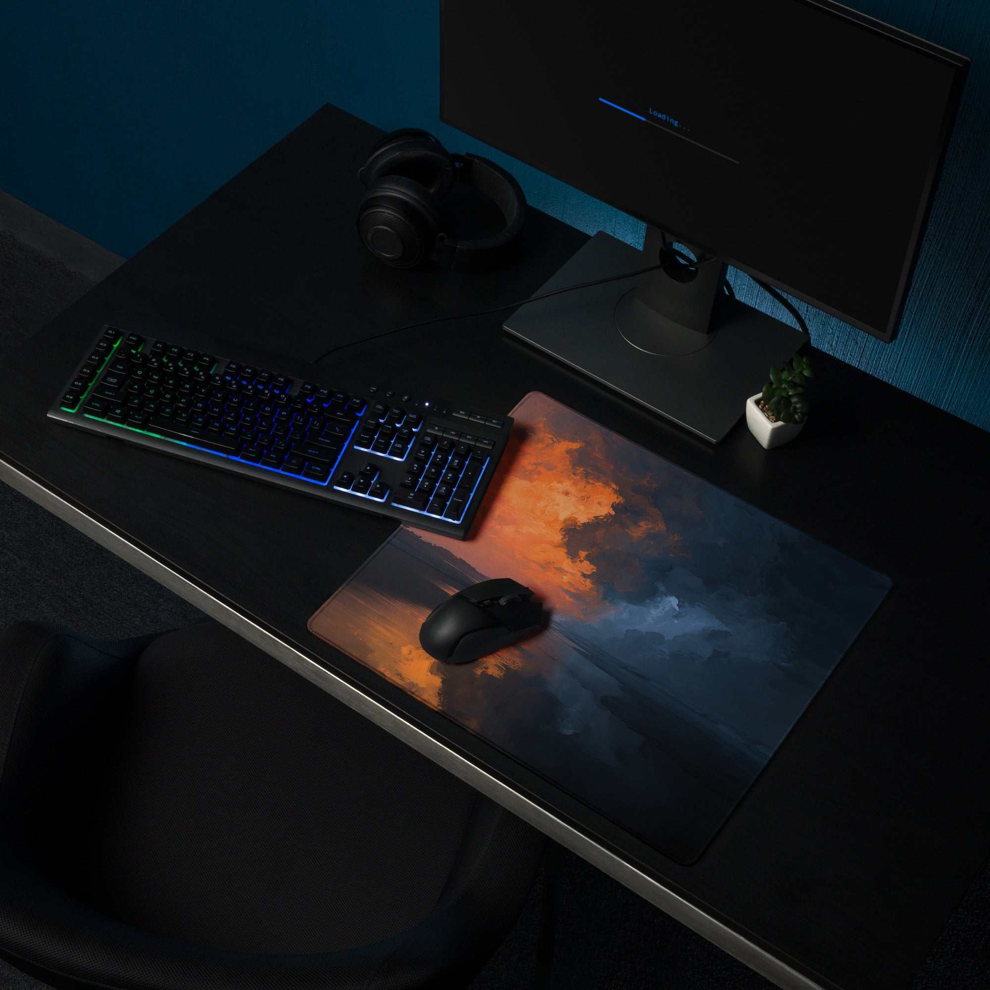 Sunset Gradient Gaming Mousepad - Mouse Pad Orange Navy Blue Sunset Gaming Calm Modern Esports Pad Digital Art