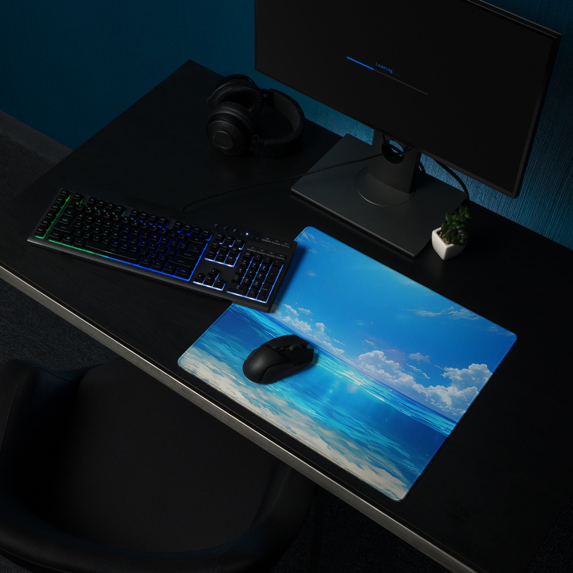Blue Ocean Sky Gaming Mouse Pad - Gaming Mouse Pad Blue Ocean Desk Modern Calming Mood Coastal Decor Desk Mat Fabric